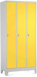 Rauman Dulap metalic - 3 compartimente, 90 x 50 x 190 cm, picioare fixe, încuietoare pentru lacăt, galben - ral 1023