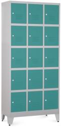 Rauman Dulap metalic - 15 cutii, 90 x 40 x 196, 5 cm, picioare reglabile, încuietoare cilindrică, verde - ral 6033