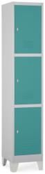 Rauman Dulap metalic - 3 cutii, 38 x 45 x 195 cm, picioare fixe, încuietoare pentru lacăt, verde - ral 6033