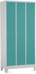 Rauman Dulap metalic - 3 compartimente, 90 x 50 x 190 cm, picioare fixe, încuietoare cilindrică, verde - ral 6033
