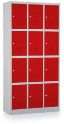 Rauman Dulap metalic - 12 cutii, 90 x 40 x 185 cm, incuietoare cu cilindru, rosu - ral 3000 (3B4A-3)