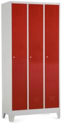 Rauman Dulap metalic - 3 compartimente, 90 x 50 x 190 cm, picioare fixe, încuietoare cilindrică, roșu - ral 3000