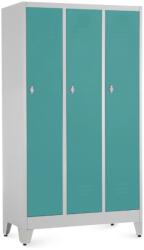 Rauman Dulap metalic - 3 compartimente, 90 x 50 x 161, 5 cm, picioare reglabile, încuietoare pentru lacăt, verde - ral 6033