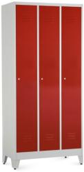Rauman Dulap metalic - 3 compartimente, 90 x 50 x 191, 5 cm, picioare reglabile, încuietoare cilindrică, roșu - ral 3000