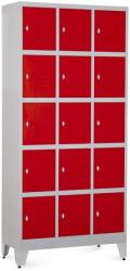 Rauman Dulap metalic - 15 cutii, 90 x 40 x 196, 5 cm, picioare reglabile, încuietoare pentru lacăt, roșu - ral 3000