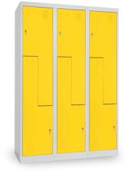 Rauman Dulap metalic Z, 3 compartimente, 120 x 50 x 180 cm, incuietoare cu cilindru, galben - ral 1023