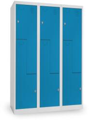 Rauman Dulap metalic Z, 3 compartimente, 120 x 50 x 180 cm, blocare, albastru - ral 5012