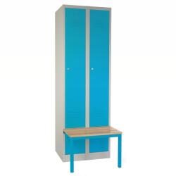 Rauman Dulap metalic cu bancheta, 60 x 85 x 185 cm, plinta, inchidere cilindrica, albastru - RAL 5012 (2B1A-B-4)