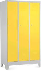 Rauman Dulap metalic - 3 compartimente, 90 x 50 x 160 cm, picioare fixe, încuietoare cilindrică, galben - ral 1023