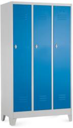 Rauman Dulap metalic - 3 compartimente, 90 x 50 x 160 cm, picioare fixe, încuietoare pentru lacăt, albastru - ral 5012