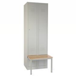 Rauman Dulap metalic cu bancheta, 60 x 85 x 185 cm, plinta, inchidere cilindrica, gri - RAL 7035 (2B1A-B-4)