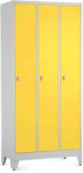 Rauman Dulap metalic - 3 compartimente, 90 x 50 x 191, 5 cm, picioare reglabile, încuietoare pentru lacăt, galben - ral 1023