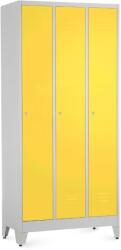Rauman Dulap metalic - 3 compartimente, 90 x 50 x 191, 5 cm, picioare reglabile, încuietoare cilindrică, galben - ral 1023