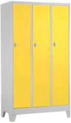 Rauman Dulap metalic - 3 compartimente, 90 x 50 x 160 cm, picioare fixe, încuietoare pentru lacăt, galben - ral 1023