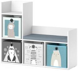 Vicco Luigi gyerek könyvespolc játéktárolóval, paddal, fehér - ardorado