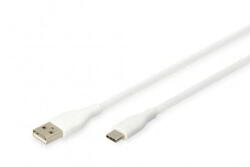 ASSMANN Assmann-DIGITUS USB-A - USB-C szilikon csatlakozókábel, 0, 5 m, fehér - AK-300340-005-W (AK-300340-005-W)