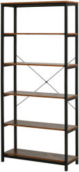 Homcom Függőleges Könyvespolc Vintage Ipari Stílusban, Helytakarékos Polc 6 Polccal Fából és Fekete Fémből, 80x30x180 cm