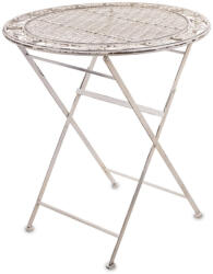 Art-Pol Fehér-barna antikolt vintage koptatott kerek fém kerti asztal 76x69x69cm (169478)