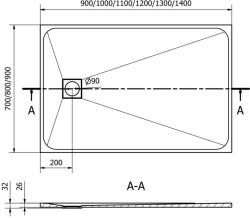 Mexen Bert SMC zuhanytálca 140 x 80 cm, fekete - 4K708014 Kompozit zuhanytálca Kompozit zuhanytálca (5905315074454)