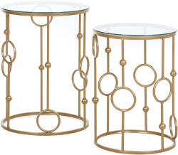HomCom Dohányzóasztal készlet, Fém / Üveg, 2 db, Φ41 x 57 cm / Φ36 x 51 cm, Arany