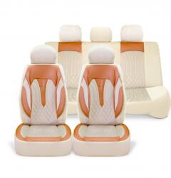  Univerzális autósüléshuzat-szett SIDNEY sorozat, krémszínű szövet és barna ecobőr, elöl-hátul, légzsák kompatibilis