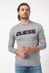 GUESS JEANS, Finom kötésű gyapjúkeverék pulóver logóval, szürke melanzs, 2XL