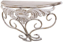 Art-Pol Provence krémfehér-barna fém kecses íves félkör alakú falra szerelhető fali polc 31x49x21cm (139256)