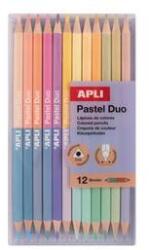 APLI Színes ceruza készlet, kétvégű, háromszögletű, APLI "Pastel Duo", 24 különböző pasztel szín (lca20083d) - irodaszer
