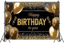 Cyrax Banner Tip Fundal pentru Poze, Happy Birthday to You Negru/Auriu (132506)