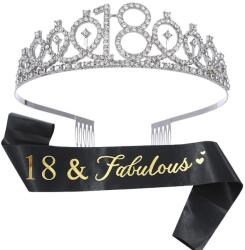 Cyrax Set 2 Piese pentru Majorat, Coronita Printesa Silver si Panglica 18&Fabulous Negru (131202)