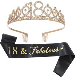 Cyrax Set 2 Piese pentru Majorat, Coronita Printesa Gold si Panglica 18&Fabulous Negru (131201)