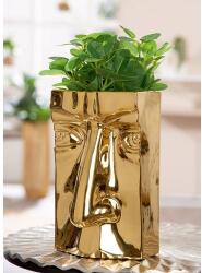  Arcformájú, aranyszínű kerámia váza - 23cm