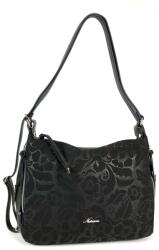  Fekete-virág mintás nubuk elejű hátizsákká alakítható divattáska ALR221