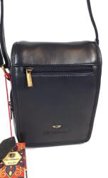 WILD PETERSON fedeles, előzsebes fekete bőr válltáska PTN-5047