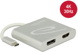 Delock Elosztó USB Type-C Csatlakozóval, DP Alternatív Mód Támogatás, - 1 Db HDMI + 1 Db Displaypor