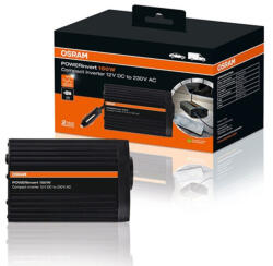 OSRAM POWERinvert 150W módosított szinuszhullámos inverter, 12V DC-ről 230V AC-re, 2.1A USB aljzattal, mobil eszközökhöz, OEINVU150 (OEINVU150)