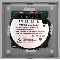 Luxion Intrerupator Dublu Wi-Fi si RF433 cu Touch din Sticla LUXION Gri (LX-WT2-RA201G-GY)