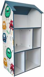  GINGER HOME Gyerek Polcrendszer - Házikó Formájú Tároló, MONSTER, Kék - Játékok és Könyvek Rendszerezésére (TF5865)