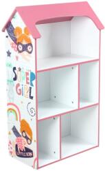  GINGER HOME Gyerek Polcrendszer - Házikó Formájú Tároló, SUPER GIRL, Rózsaszín - Játékok és Könyvek Rendszerezésére (TF5810)
