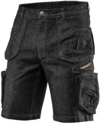NEO TOOLS Farmer munkás rövidnadrág, Denim, fekete, cipzáros oldalzsebekkel, 98% pamut, 410g/m2, L (81-273-L) - neo24