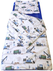  Fehér alapon Munkagépek az Úton kék mintás 2 részes ovis garnitúra
