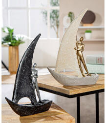  Ezüst színű vitorlás hajó szobor figurával - 29cm