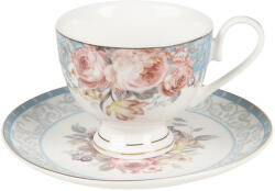 Clayre & Eef Set 4 cesti portelan Flowers 11x8x7 cm, 15x2 cm, 200 ml (PECKS-2)