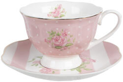 Clayre & Eef Set 4 cesti portelan alb verde roz 12x9x6 cm, 14x2 cm, 200 ml (SWRKS)
