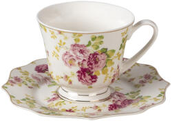 Clayre & Eef Set 6 cesti portelan Flowers 12x9x8 cm, 16x1 cm, 200 ml (6CE1293)
