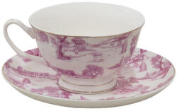 Clayre & Eef Set 4 cesti cu farfurioara din portelan alb roz 12x10x6, Ø15x2 cm (6CEKS0001P)