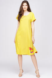 Pierino Rochie A line din in mercerizat si vascoza galbena, cu imprimeu fluture stilizat S/M