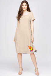 Pierino Rochie A line din in mercerizat si vascoza bej, cu imprimeu fluture stilizat S/M