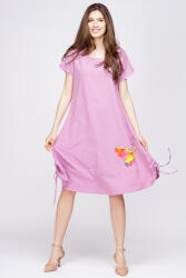Pierino Rochie A line din in mercerizat si vascoza, viorie, cu sireturi laterale si imprimeu fluture stilizat L/XL