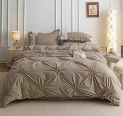 Jojo Home Lenjerie pat dublu cu pliuri si inimi brodate, bumbac finet, 6 piese, maro-A855 (A855) Lenjerie de pat
